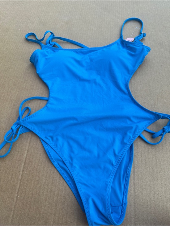 Dobreva Other - Blue One-Piece Swimsuit with Side Tie Straps